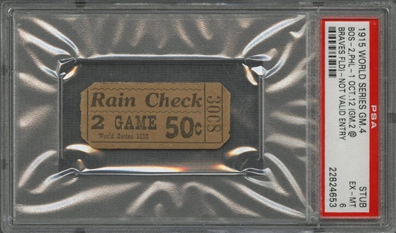 1915 World Series Game 4 Red Sox vs Athletics Ticket Stub - PSA EX-MT 6 (Babe Ruth W.S. Number 1 of 10)